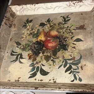 Vintage Floral Metal Tray as found